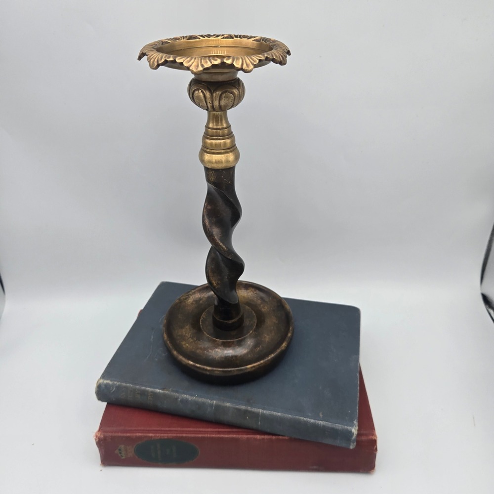 Vintage Maitland Smith Barley Twist Brass and‎ Bronze Candlestick Candle Holder